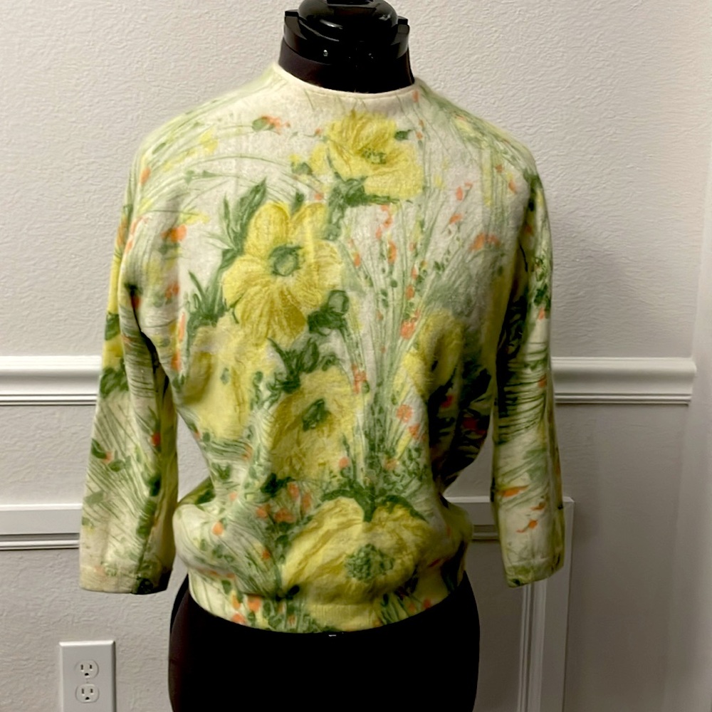 Vintage 1950s Pinup 50s Rockabilly angora sweater by Darlene Yellow fuzzy